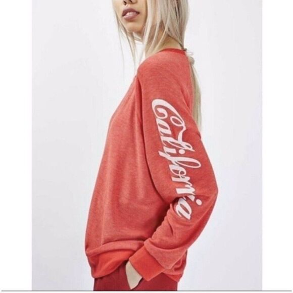 PROJECT SOCIAL T Womens Red California Sweatshirt EUC Lightweight Fleece Small S - Picture 1 of 10